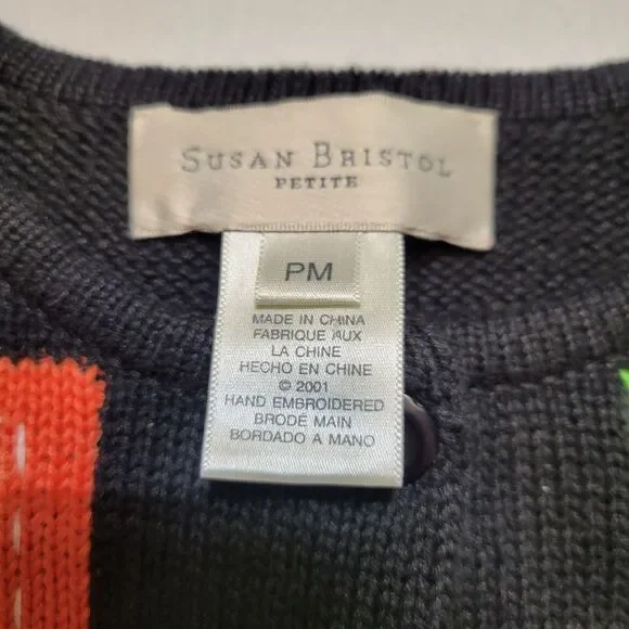 Susan Bristol Colorful Cat Pattern Women's Sweater Cardigan Y2K Patchwork - Picture 10 of 14